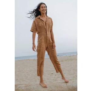 MATE Linen Short Sleeve Jumpsuit in Sedona
